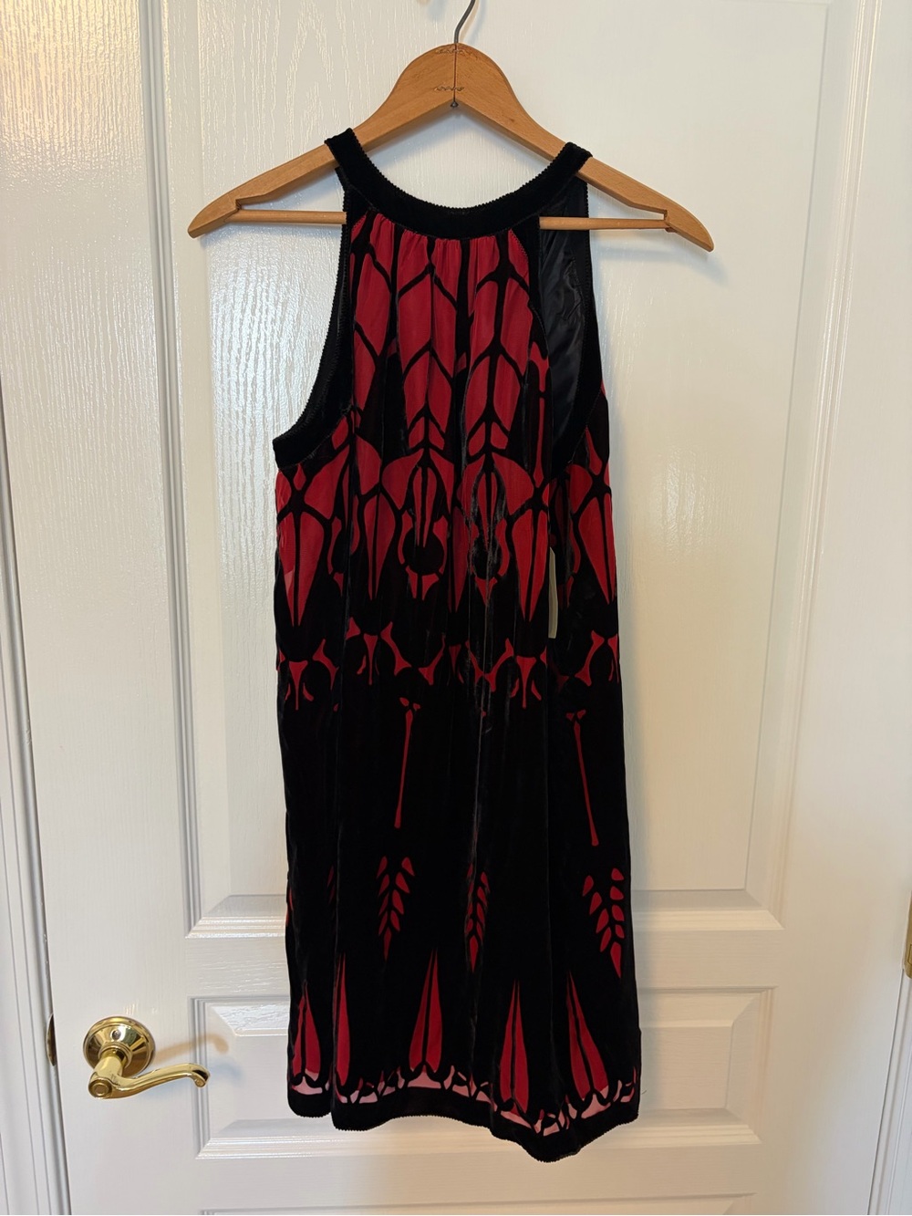 Studio M Red and Black Velvet Tie-Neck Midi Dress